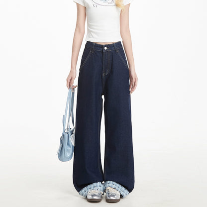 High Street Plaid Patchwork Jeans