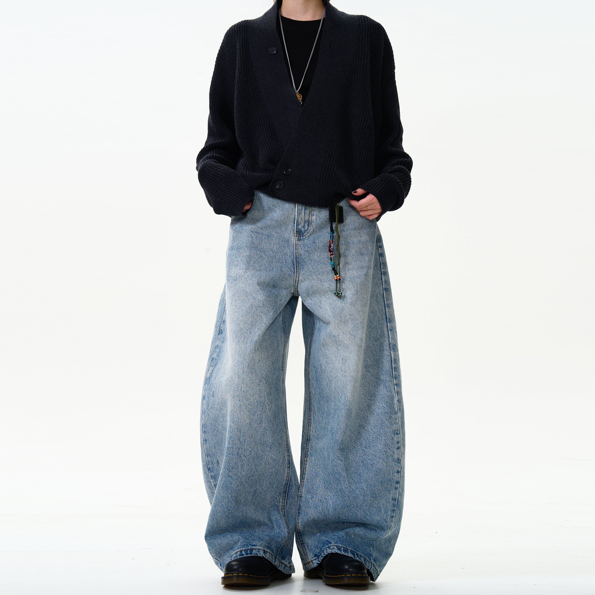 Wide-Leg Baggy Washed Blue Jeans