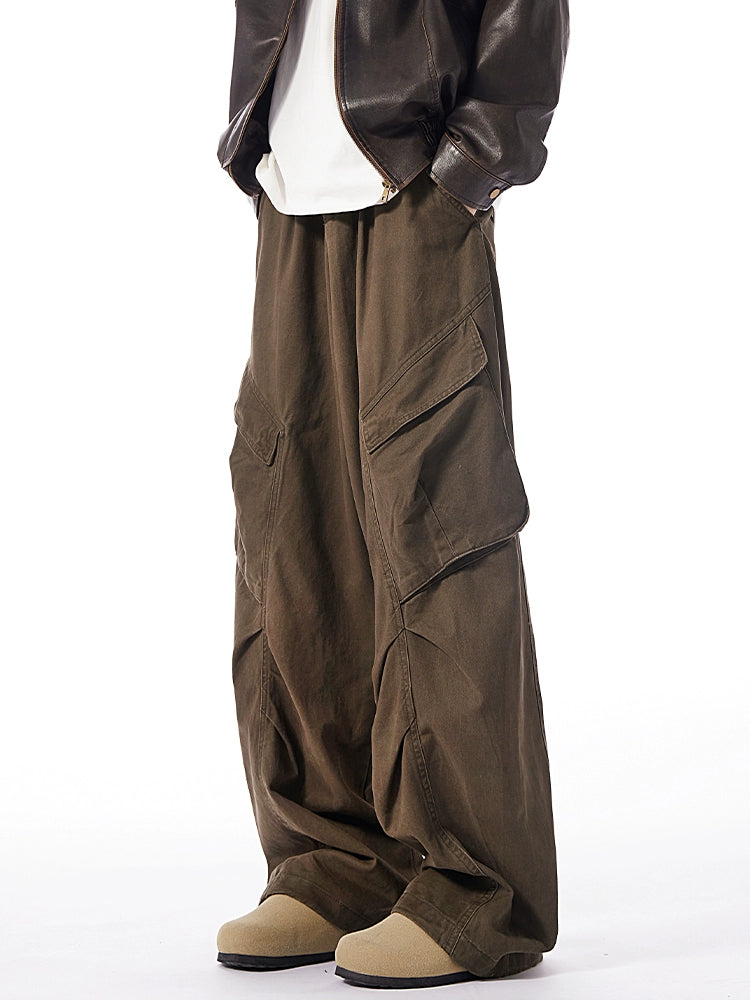 Multi-Pocket Straight-Leg Distressed Loose Wide-Leg Cargo Pants