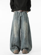 Deconstructed Broken Wide-Leg Washed Jeans