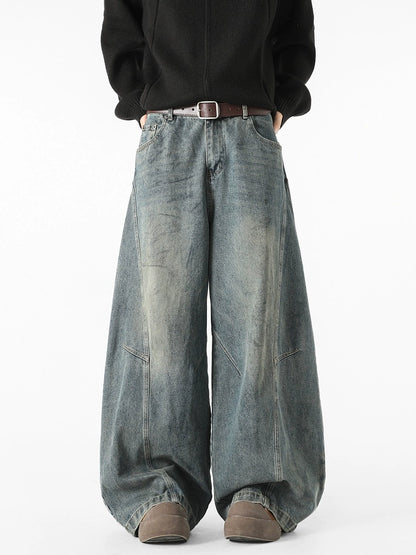 Deconstructed Broken Wide-Leg Washed Jeans