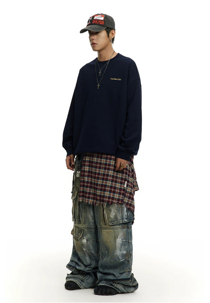 CoosRetro 420g Loose Print Crew Neck Sweater