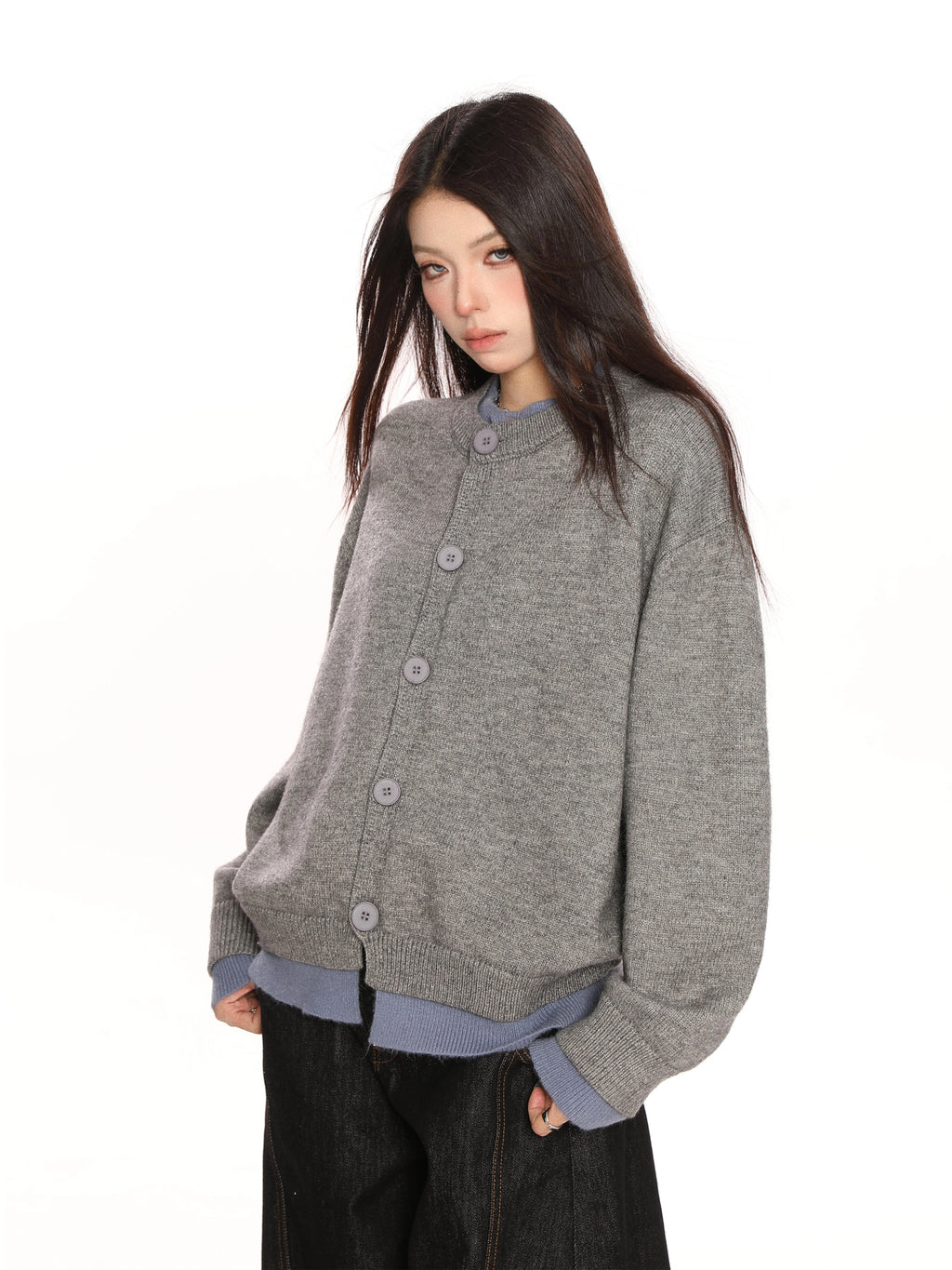 Contrast Fake Two Pieces Knit Sweater