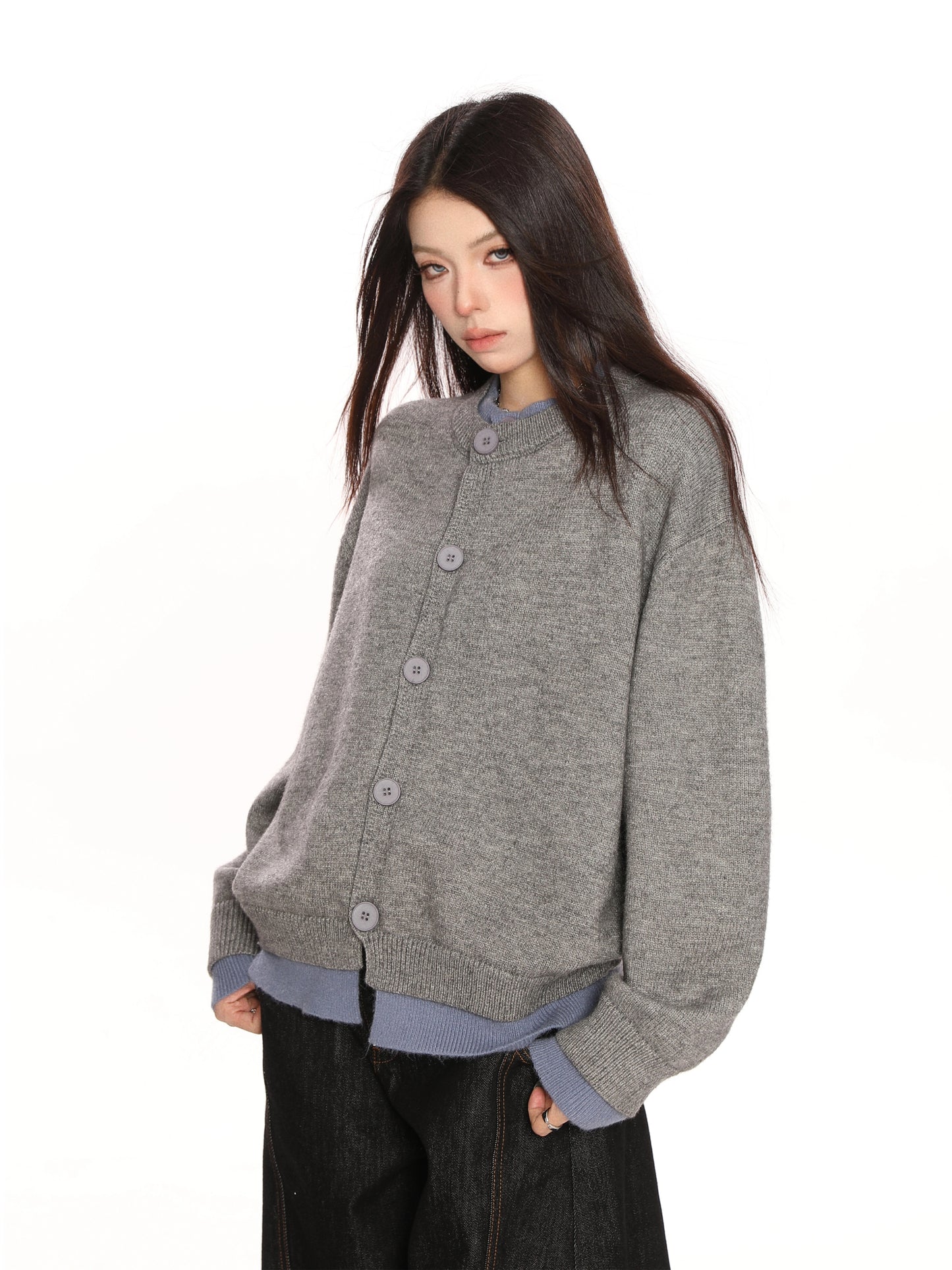 Contrast Fake Two Pieces Knit Sweater