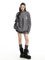 Cross Embroidery Turtleneck Sweater