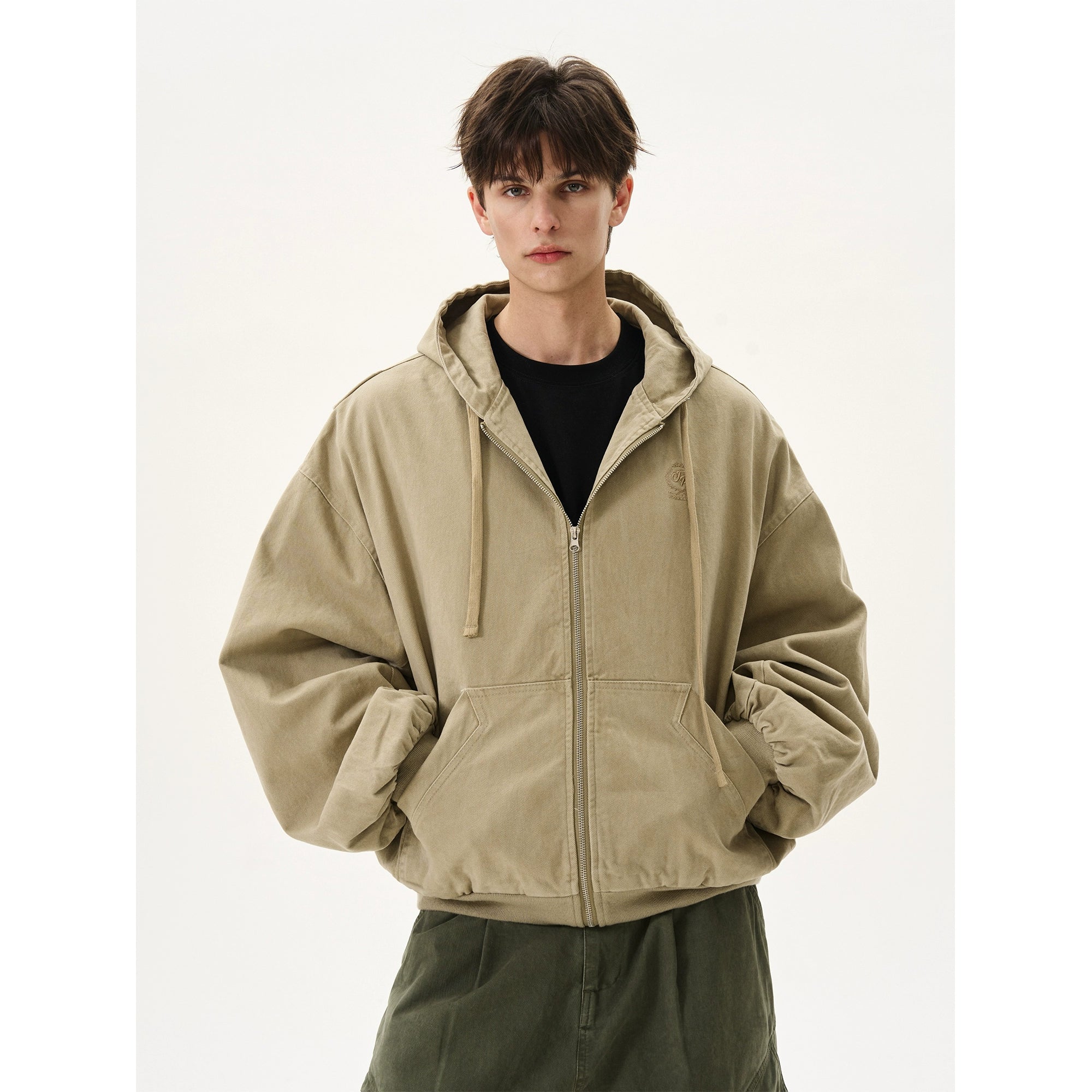 Silhouette Short Casual Boxy Washed Zip-Up Hoodie