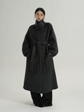 Premium Temperament Stand Collar Grey Long Coat