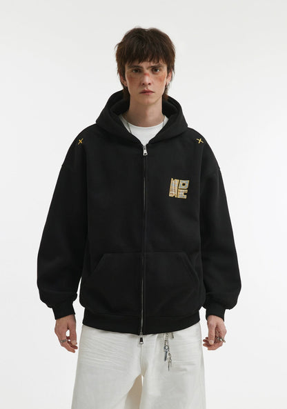 Embroidery Double Zipper Hoodie Jacket