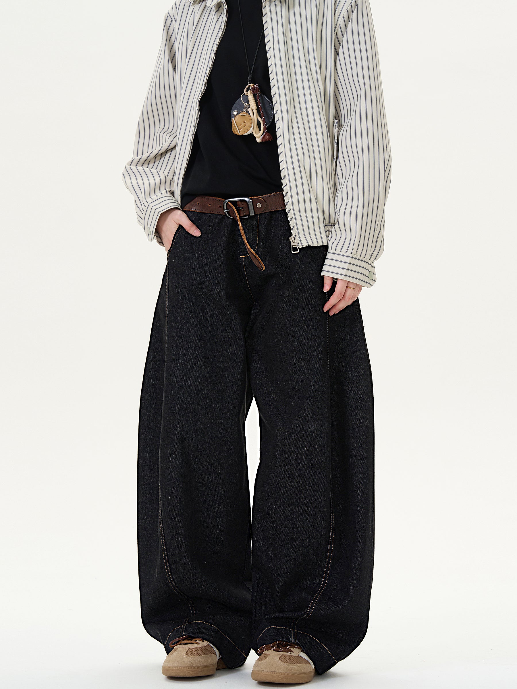 Vintage Straight Loose Denim Black Wide-Leg Jeans