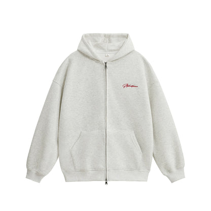 Unisex Soft Embroidered Double Zip Hoodie Jacket