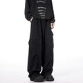 Multi-Pocket Straight-Leg Distressed Loose Wide-Leg Cargo Pants