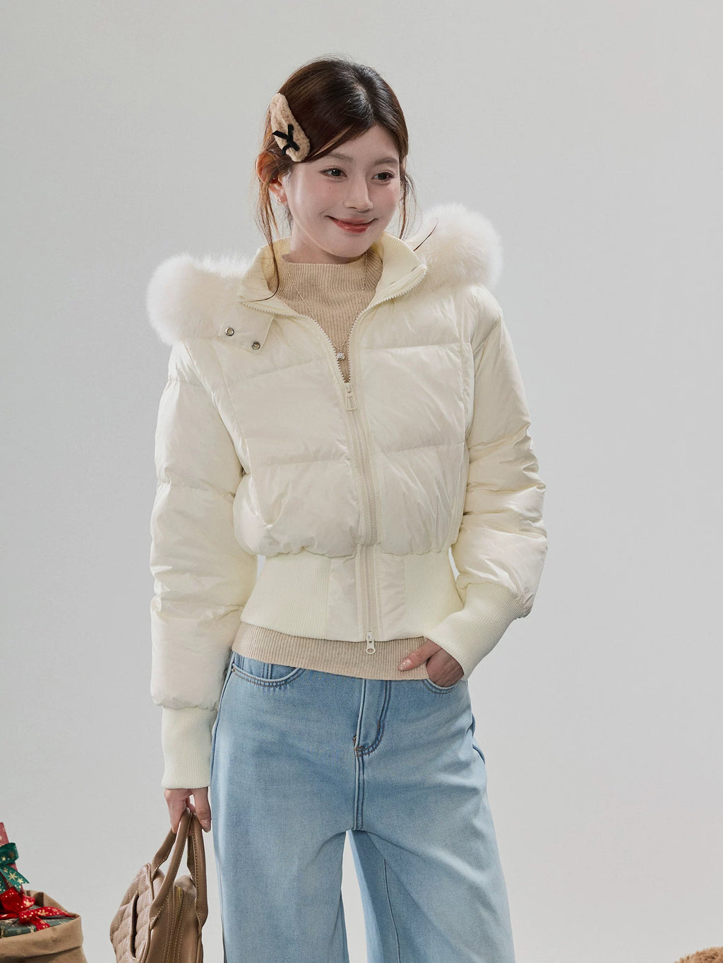 Fur-Trim Hooded Quilted Puffer Jacket