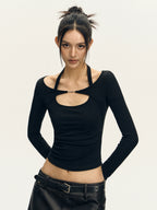 Retro Design Sense Strappy Long Sleeve Top