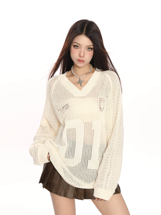 V-neck Cut-Out Knit Sweater Oversize