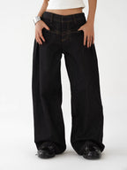 Black Basic Retro Wide-Leg Jeans