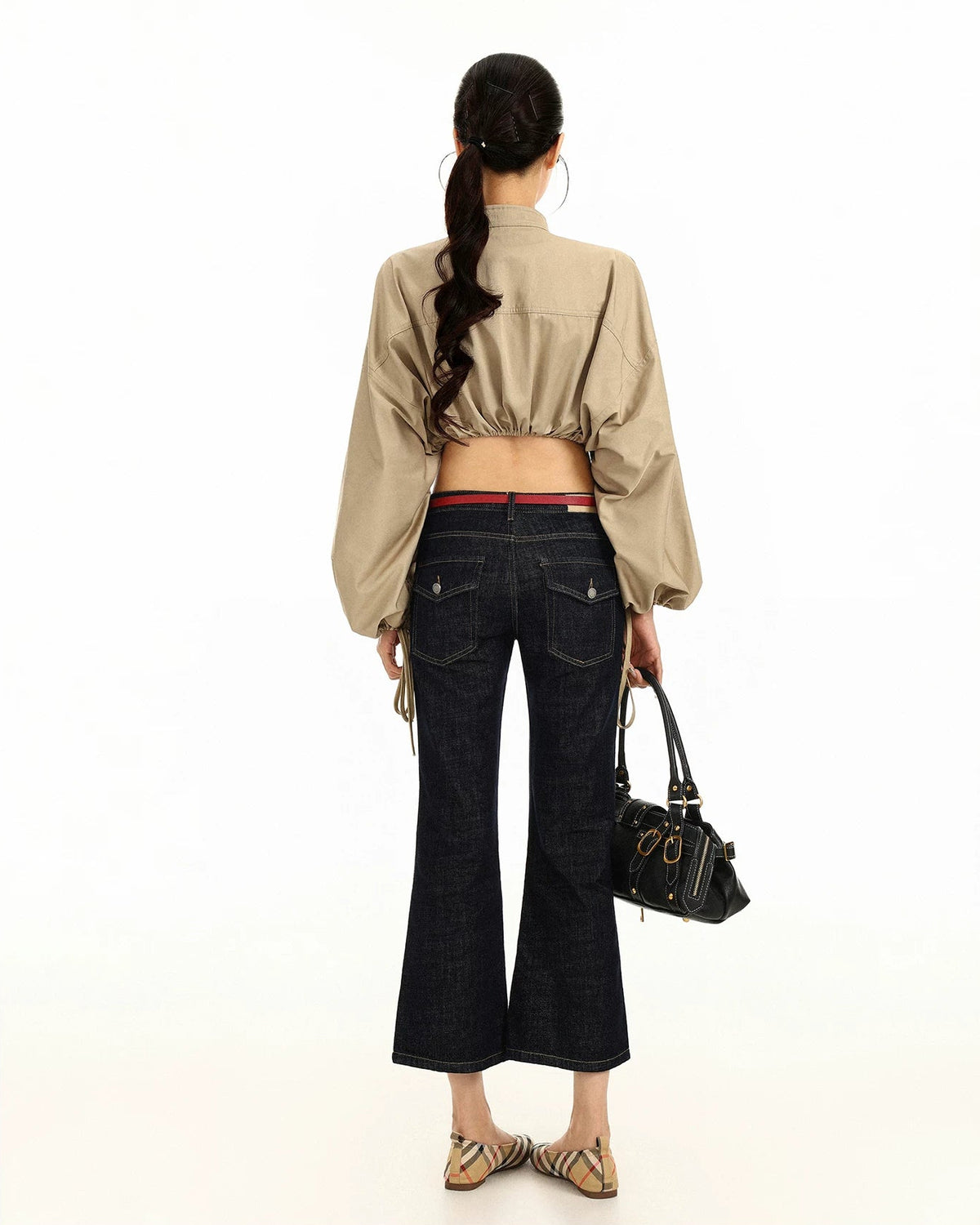 Drawstring Balloon Sleeve Cropped Jacket