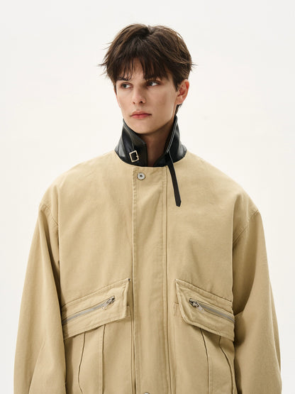 Cargo Bath Leather Collar Boxy Jacket