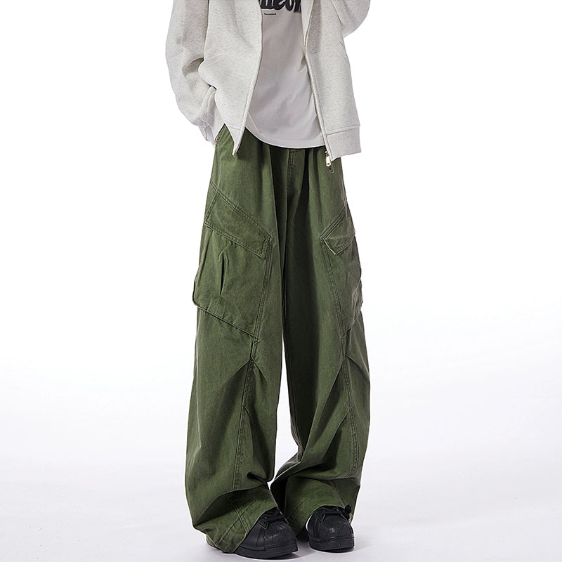 Multi-Pocket Straight-Leg Distressed Loose Wide-Leg Cargo Pants