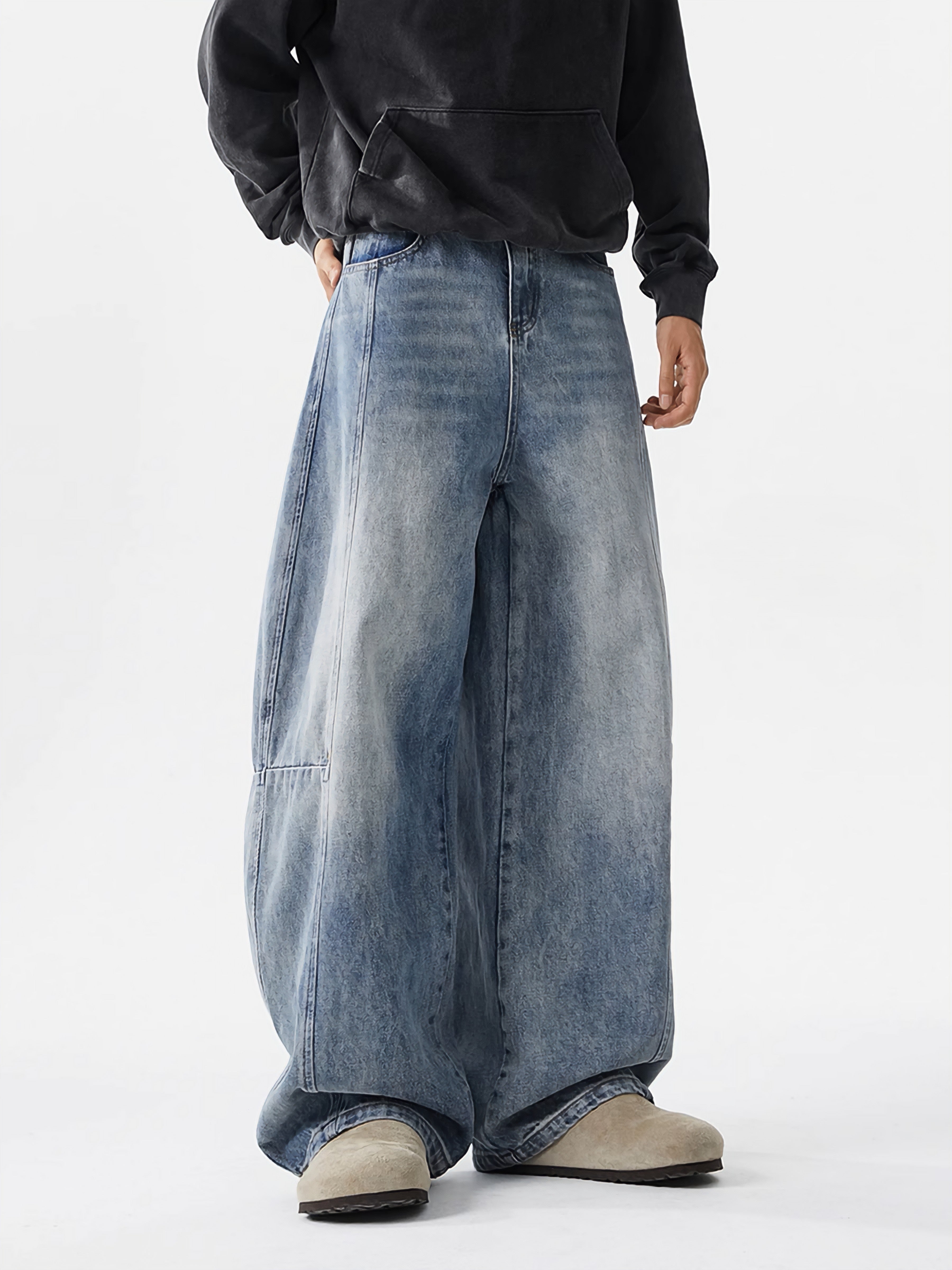 Wide-Leg Scimitar Loose Distressed Jeans