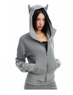 Korean Polka Dot Little Devil Hooded Jacket Set