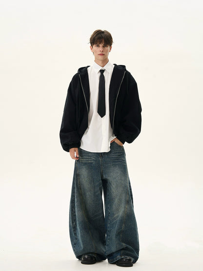 Silhouette Short Casual Boxy Washed Zip-Up Hoodie