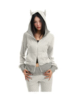 Korean Polka Dot Little Devil Hooded Jacket Set