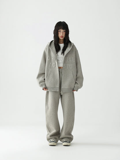 Embossed Set Hooded Zip Cardigan Sweatshirt Jacket + Athleisure Trousers