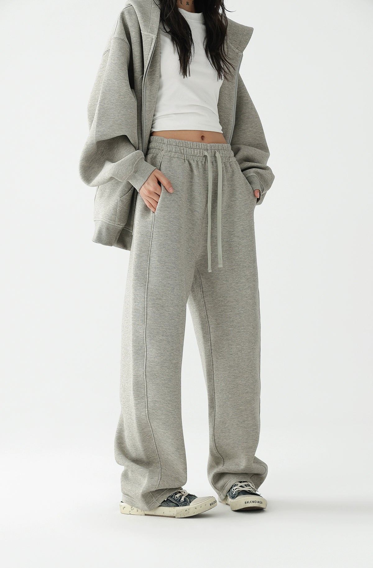 Embossed Set Hooded Zip Cardigan Sweatshirt Jacket + Athleisure Trousers