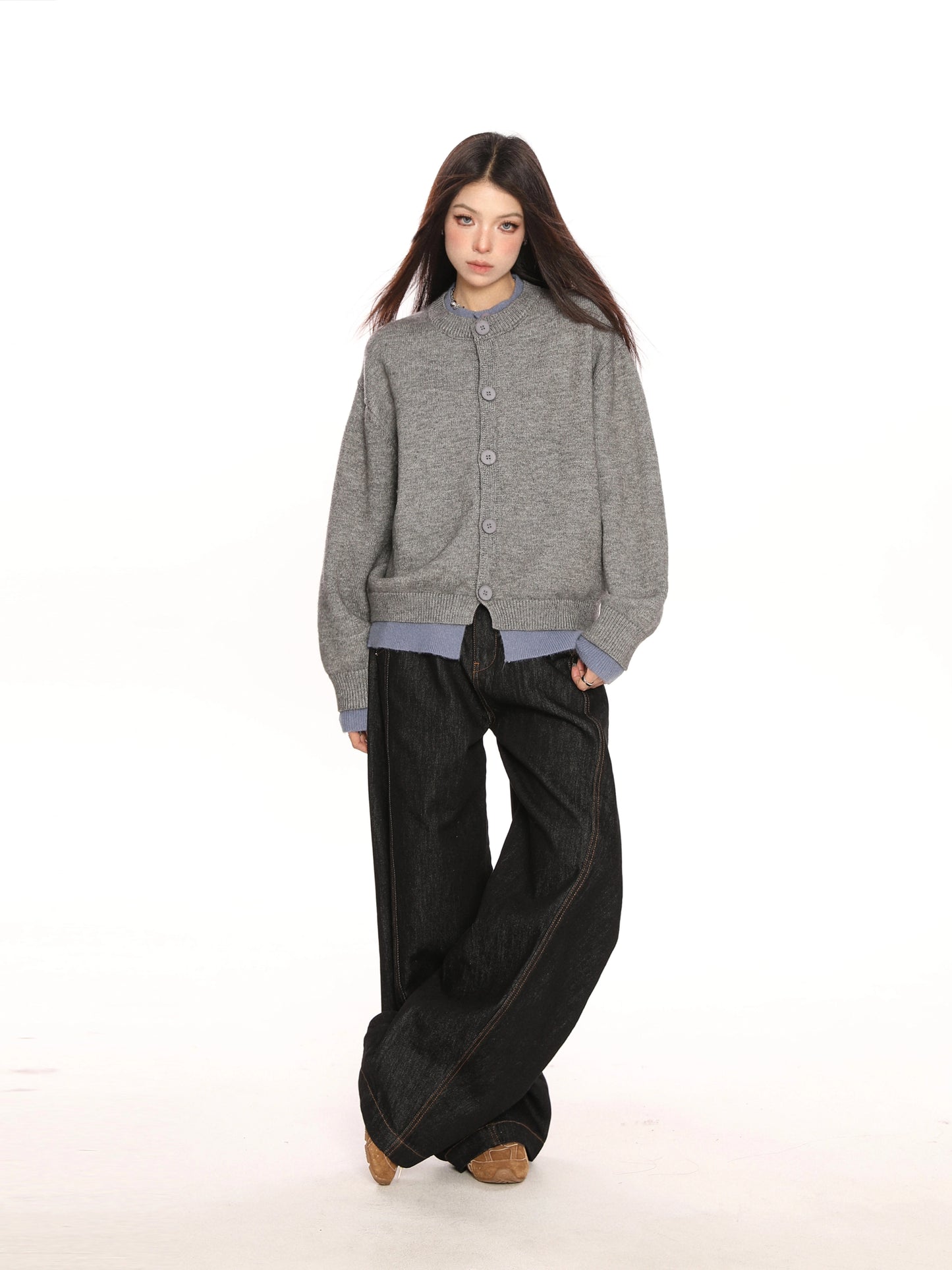 Contrast Fake Two Pieces Knit Sweater