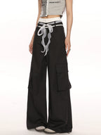 Double Waistband Bow Tie Casual Pants