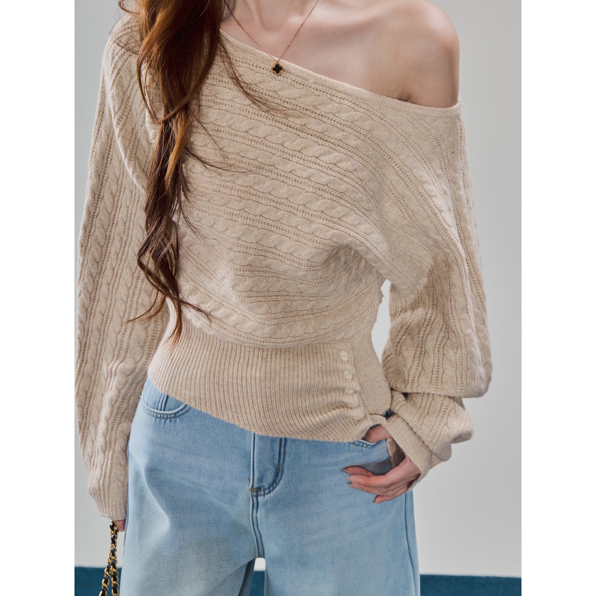 Shoulder Soft Knitted Sweater