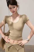 Knitted Slim Tee & High-waisted Pants Set