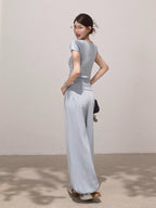 Knitted Slim Tee & High-waisted Pants Set