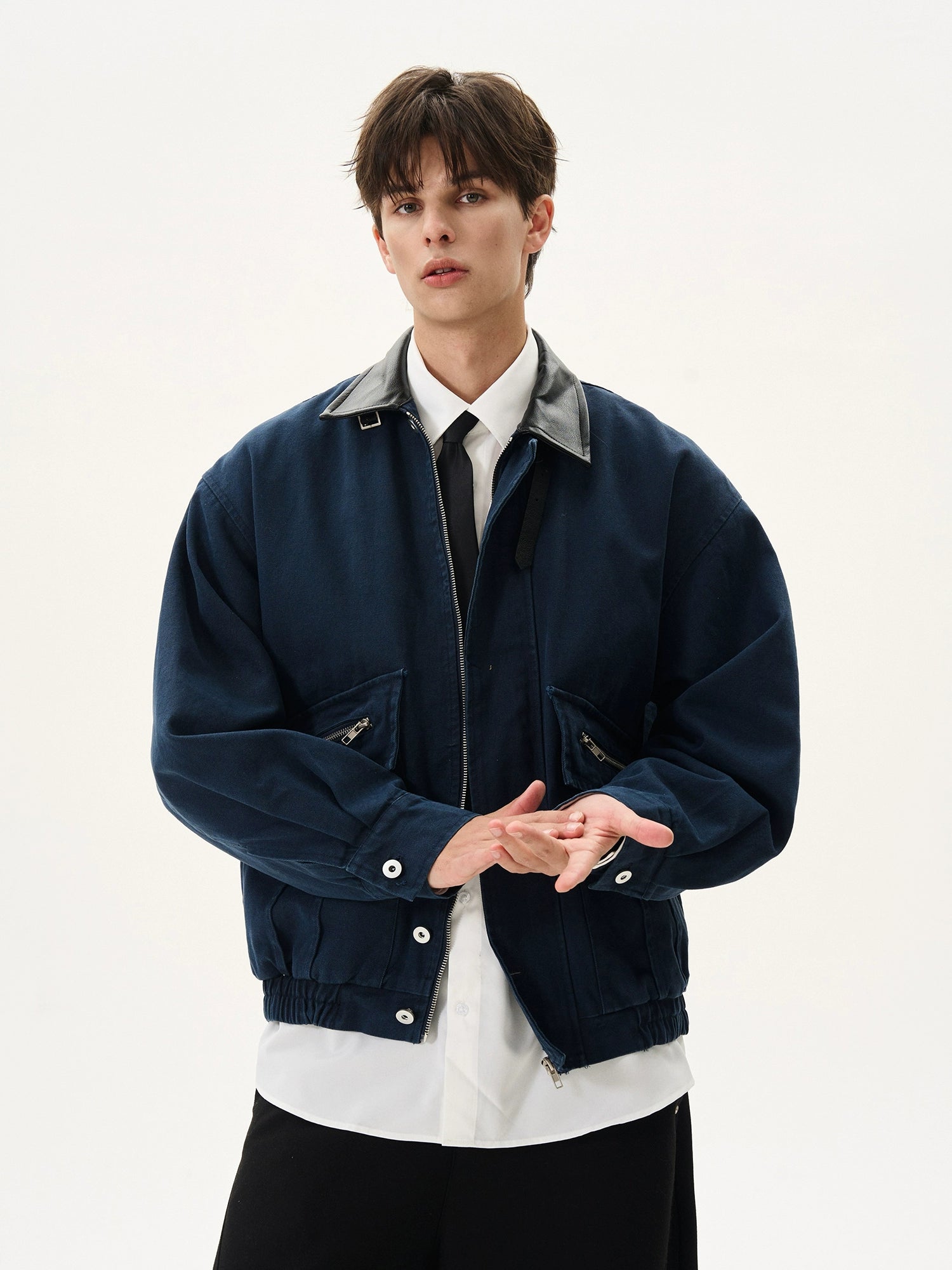 Cargo Bath Leather Collar Boxy Jacket