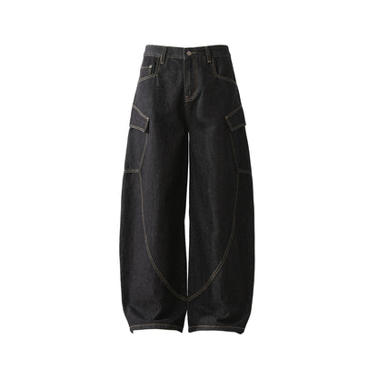 Loose Double Large Side Pocket Wide-Leg Jeans