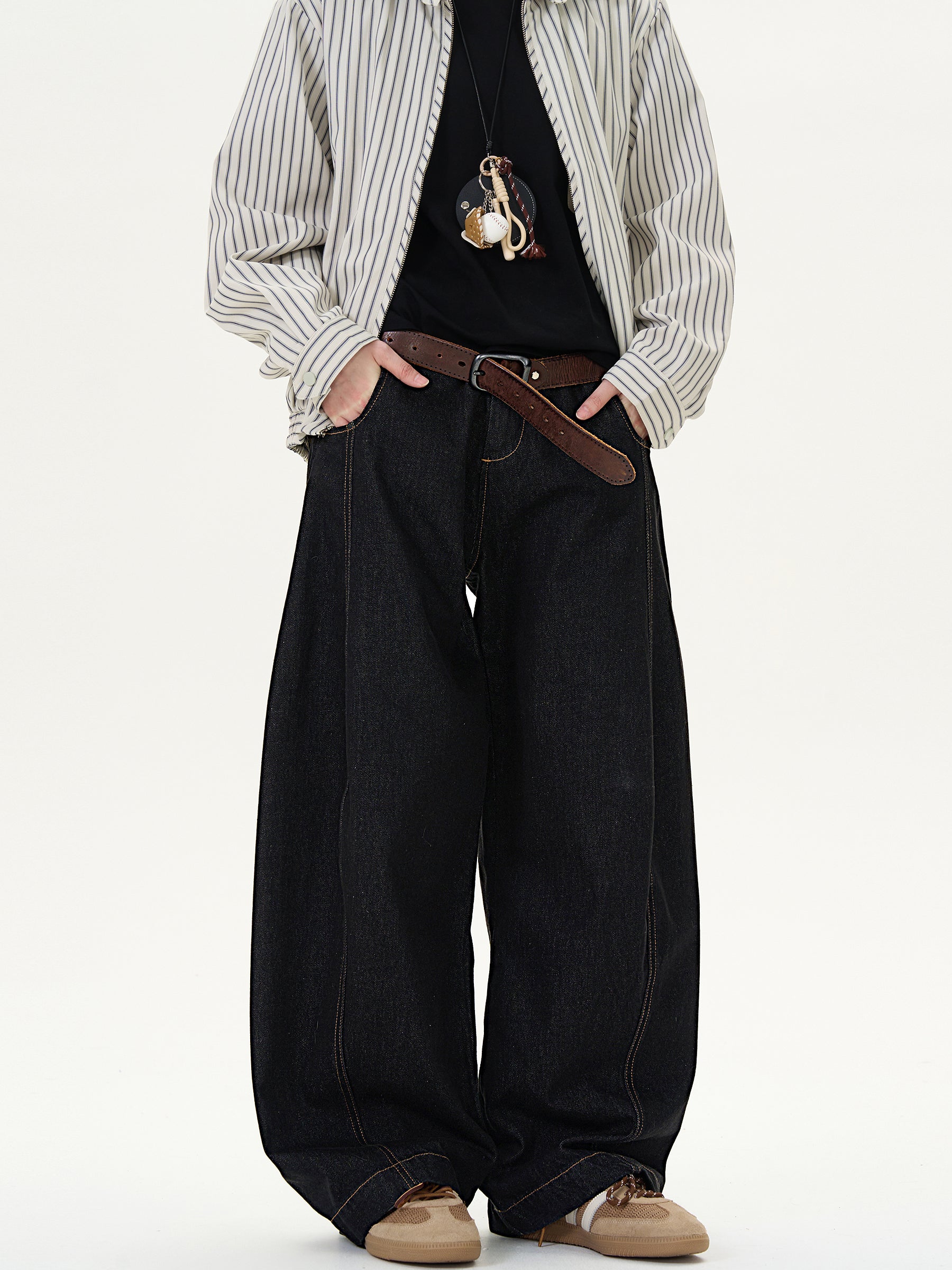 Vintage Straight Loose Denim Black Wide-Leg Jeans