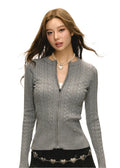 Round Neck Cable Cardigan Sweater