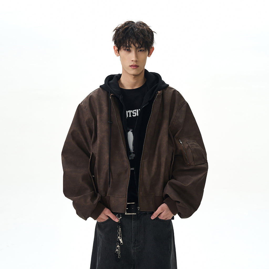 Double Layer Hooded Flight Bomber Jacket