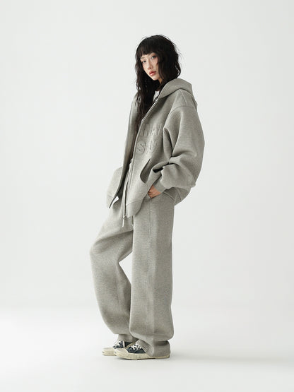 Embossed Set Hooded Zip Cardigan Sweatshirt Jacket + Athleisure Trousers