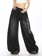 American Retro Distressed Letter Scimitar Wide-leg Sweatpants
