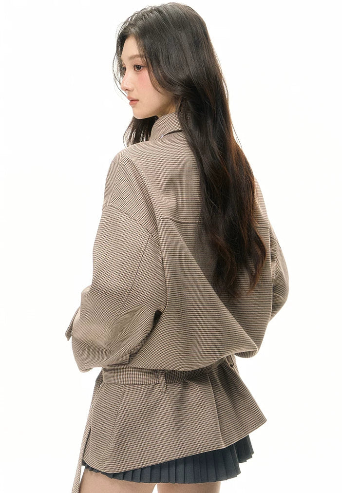 Houndstooth Detachable Cape Trench Jacket
