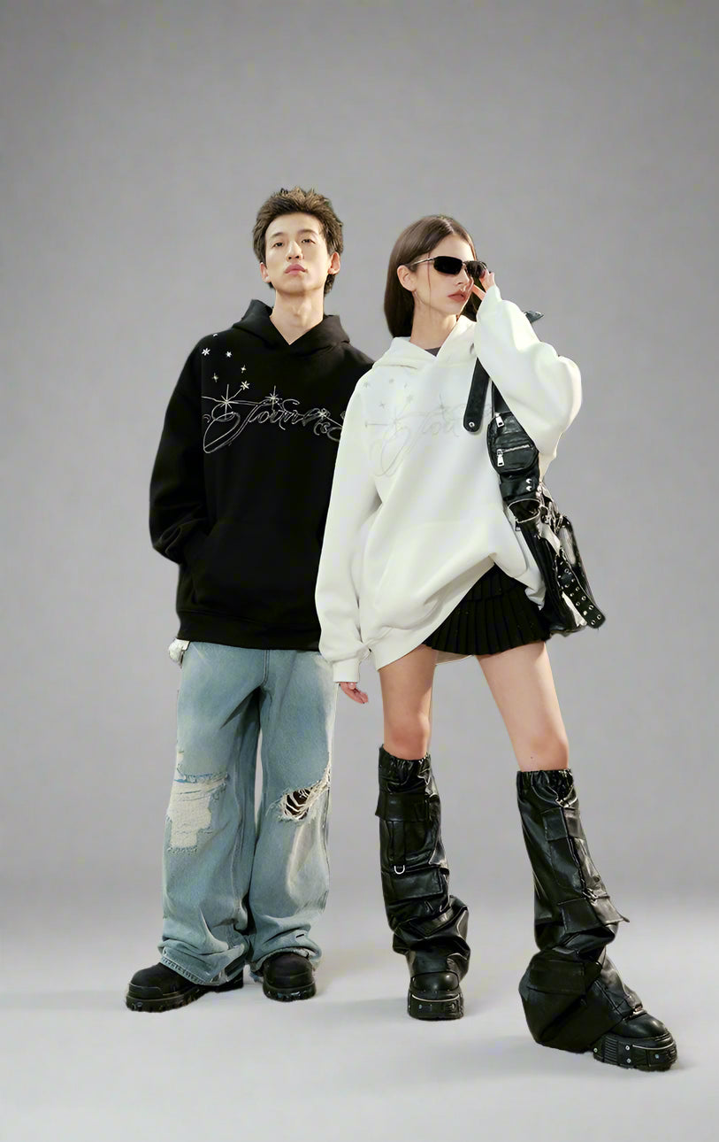 Star Embroidery Sweatshirt Fleece Hoodie Jacket