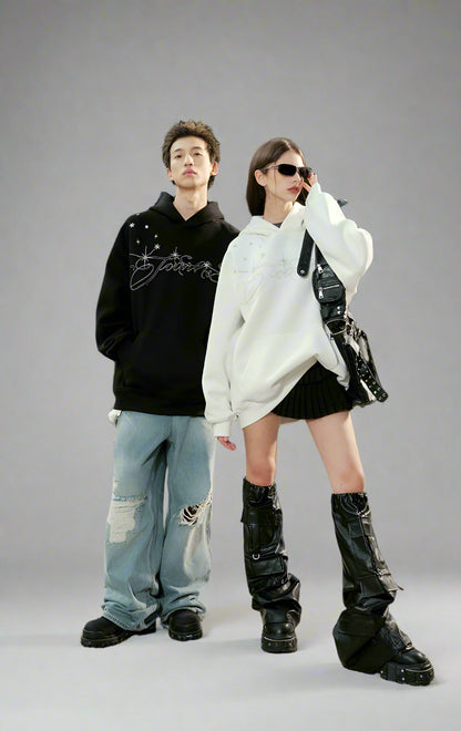 Star Embroidery Sweatshirt Fleece Hoodie Jacket