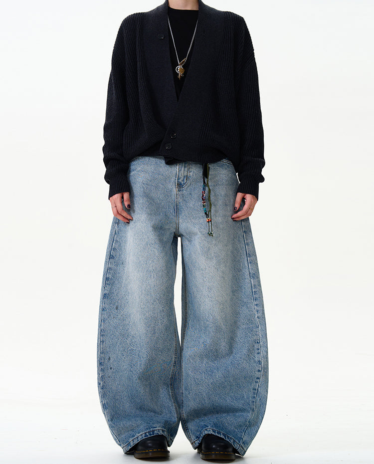 Wide-Leg Baggy Washed Blue Jeans