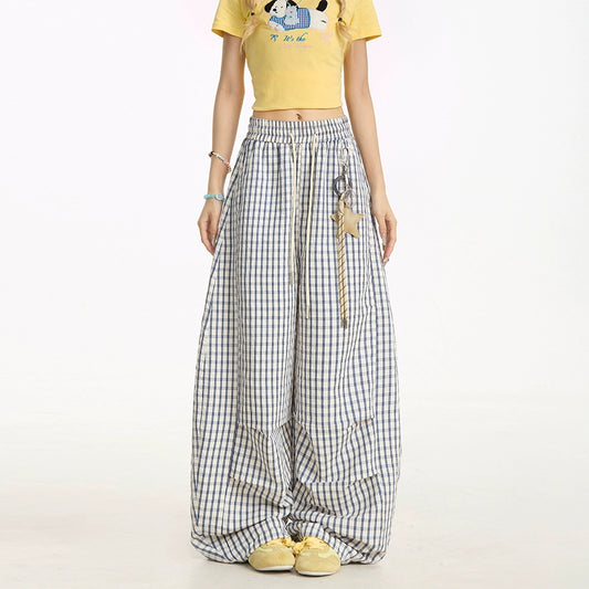 Star Charm Plaid Straight Casual Pants