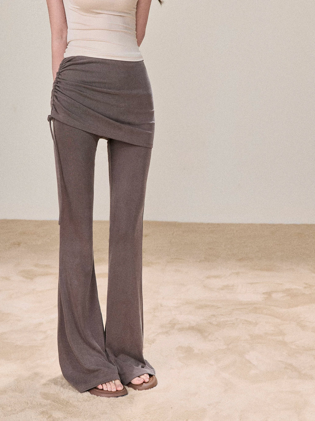 Ruched Wrap-Tie Flare Pants