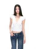 Bow-Front Fitted V-Neck Top