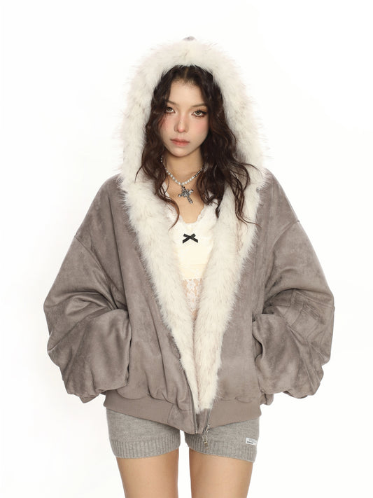 Suede Reversible Fur Cotton Jacket