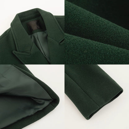 Green Woolen Single Breasted Trench Coat