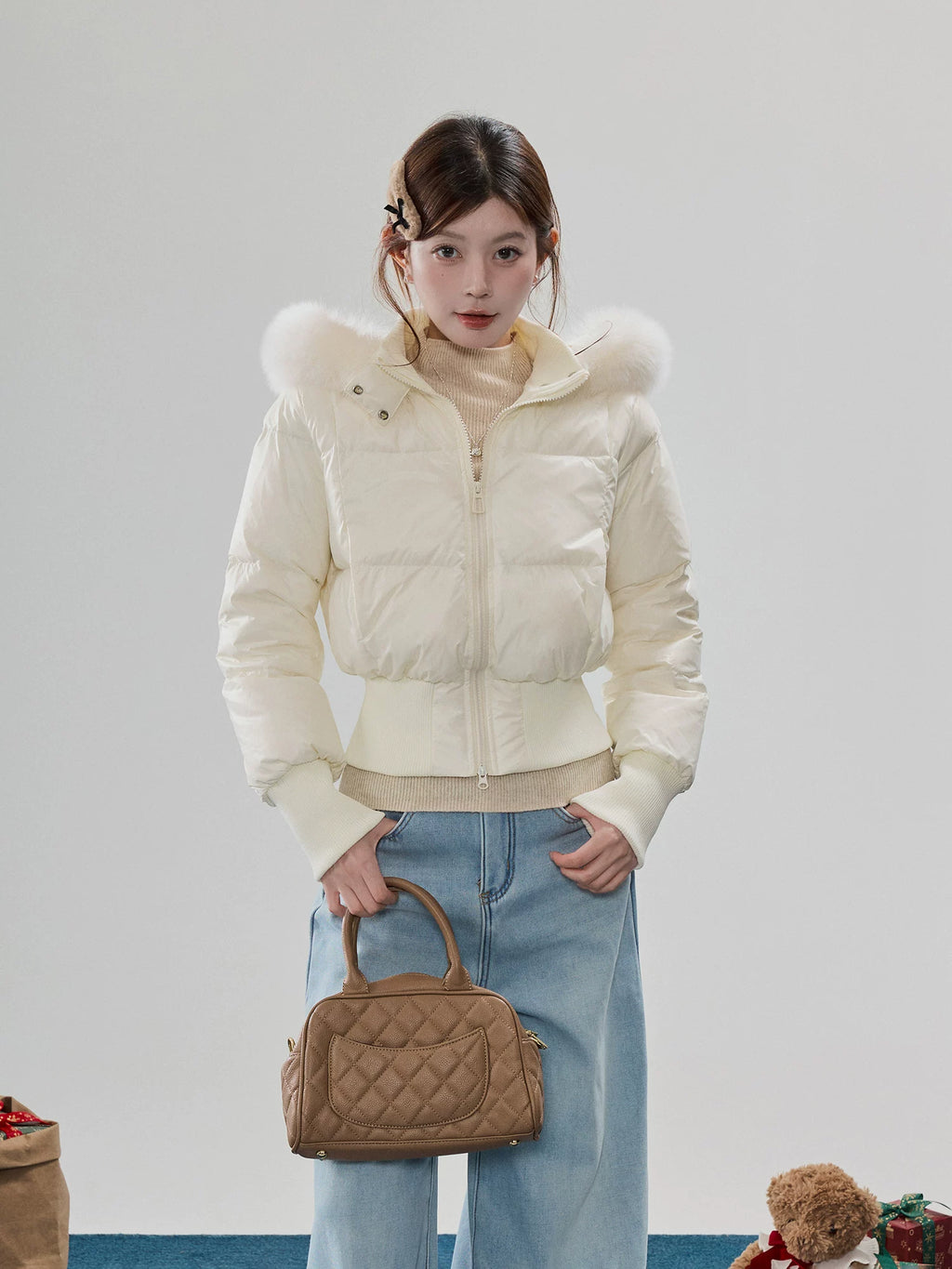 Fur-Trim Hooded Quilted Puffer Jacket